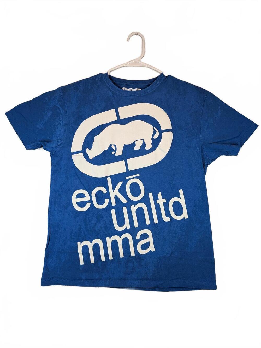 Ecko Unltd MMA Big Logo Graphic Streetwear Casual Crewneck Tee Mens Large Blue